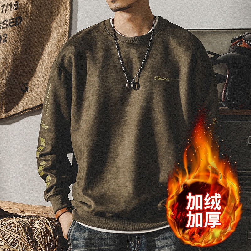 Heavyweight Vintage Sweater Men's Winter Fashion Fashion Brand Loose Size Suede Clothes Fashion Brand Top Fashion